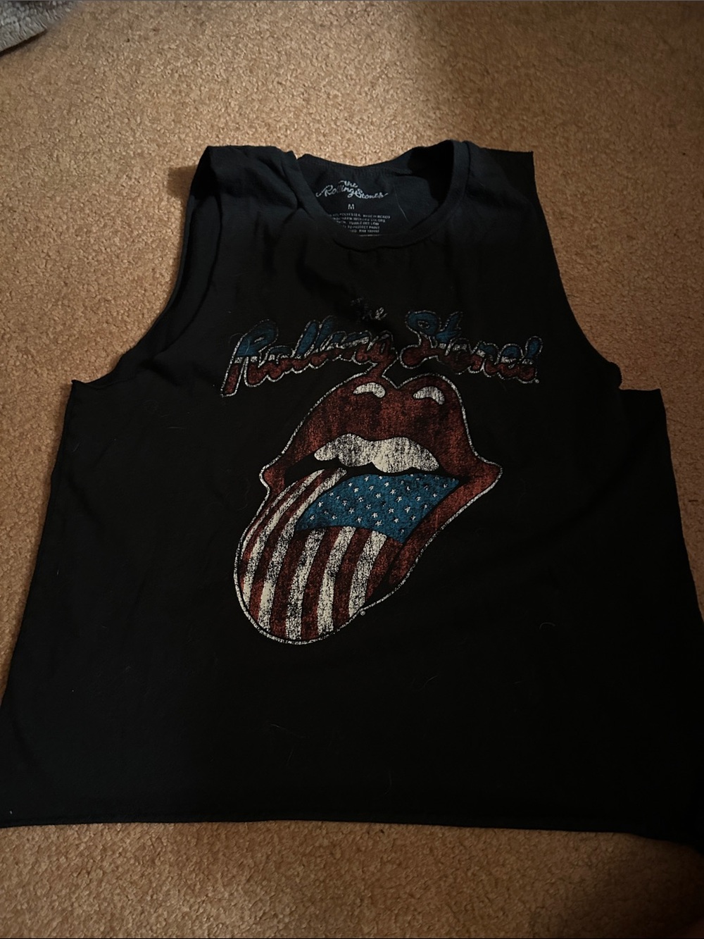 the Rolling Stones Black Crewneck Tee with Silver Logo Print